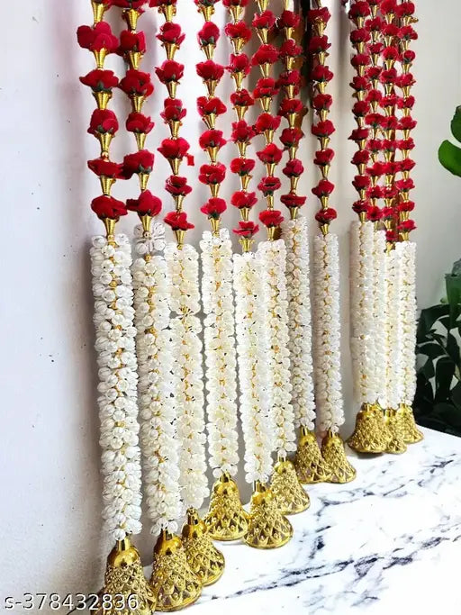 BS AMOR Artificial Foam Flower Toran Long, Garland for Decoration Festival Navratri, Diwali, Marriages, Temple and Home/Office Inauguration (Red, Pack of 4)