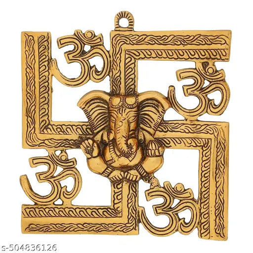 Swastick 4 om Metal Wall Hanging Om Swastik Ganesha Decorative Showpiece - 22.6 cm (Metal, Gold) Home decoration,Temple decoration, Wall decoration,Door Decoration,Gift item,Office decoration,