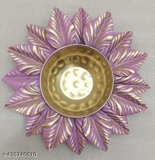 AM Handicrafts Leaf Shape Metal 7 Inches Urli Bowl for Floating Flowers, Candles, Home Décors,Gift & Diwali Decorations, Set of 2 ( Pink & Dark Green )