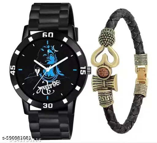 Mahadev watch with om bracelet mahadev dial watch for boys & men (combo )