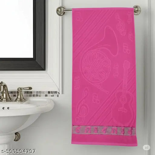 Elegant Pink Cotton Bath Towel – Music Pattern | 30x60 Inch | Soft & Washable