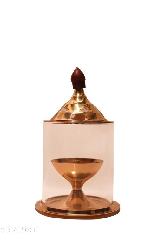 Heaven Decor Brass and High Quality Glass Akhand deep Diya 5 Inch