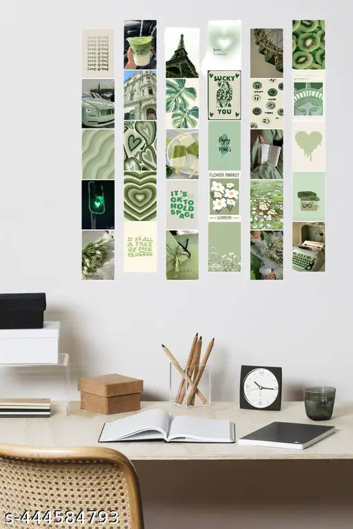 ThePosterMart Aesthetic Green Collage Kit Wall Posters Collections | Set of 30| 4x6 inch each | Wall Collage Kit, aesthetic posters | Room Decor Photo Collection | Posters for Room Decoration