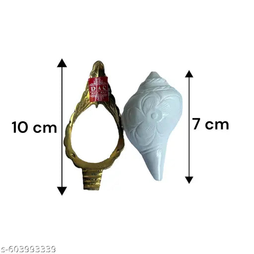 Premium Quality White Jal Shankh with Brass Stand | Pooja Water Conch for Abhishek (Non-Blowing)
