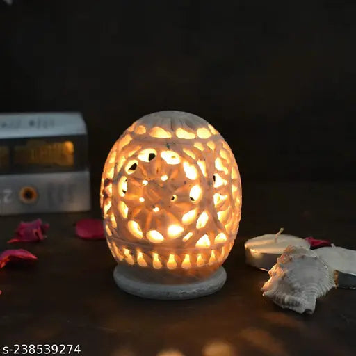 Marble Soapstone Tea Light Candle Holder Set of 2 | Egg Shape | Home & Office Décor | Tea Light Gift Set for Festive Season | Gift Hampers for Special Occasion-3.5 inch