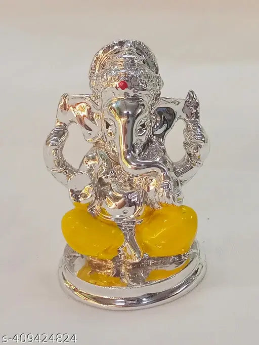 Gold Plated Finish Resin Ganesha with Red & Yellow Dhoti for Car Dashboard & Home Decor & Pooja Room, gift for friends, house warming, temple, girlfriend, boyfriend, auspicious, divine (2.5 inch height)