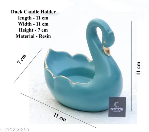 Paheli Craft Resin Duck Tealight Candle Holder Statue Swan Tea Light Stand Showpiece (4 inches, Teal)