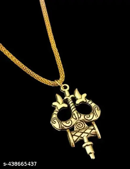 Most Trending stylish religious gold plated lord mahakal mahadev Shanker Shiva damroo Trushul locket with gold chain pandent Necklace for boys/men and girls/women