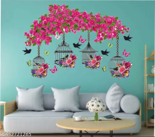 Click Decals Summer Tree Cage Pink Flowers Sticker