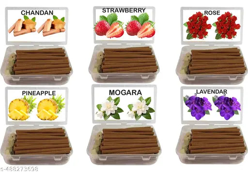 PHOOL DEVI GAUSHALA Dhoop Sticks Premium Jar 6x100Gm | No Bamboo | No Charcoal | Dhoop Stick | Dhup | Pooja Dhoop Sticks (6 Flavours) Pack of 6 Jar Rose, Mogra, Sandal, Strawberry, Pineapple, Lavendar