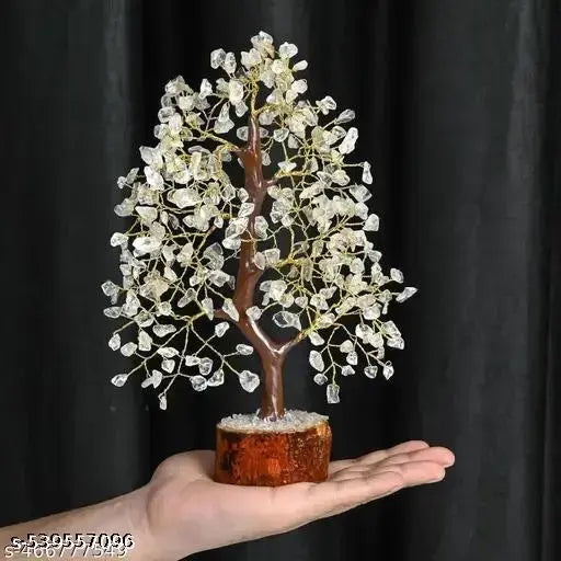 white Crystal Tree Good Luck Showpiece for Home Decor Items Crystals Gemstones Bonsai Money Tree for Good Luck, Decoration Gift Item - 10-12 Inch (Clear Quartz Golden Wire) 150 BEADS