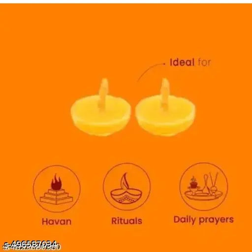Pure Ghee Diya batti 50 pcs set for Puja Pure Cow Ghee Diya Wax Free Terracotta Clay Diya Batti Upto 30 Minutes Burn Time Pack of 50