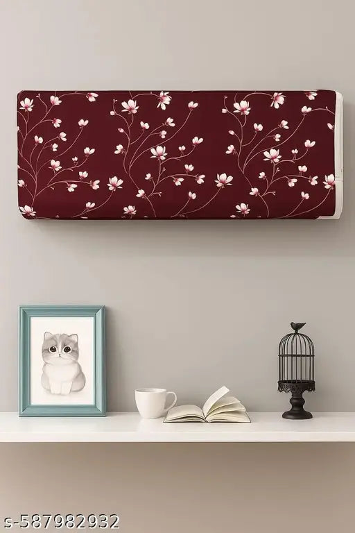 Polyester Air Conditioner Cover for 1.5 & 2 Ton Split AC Dustproof Waterproof Stretchable AC Cover with Elastic For All Company 110*33*31 CM (Multi Color Design, 1 Pcs)