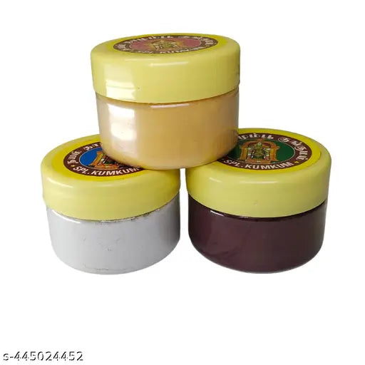 Palani thiruneru & madurai Meenakshi Thazhampoo spl Kumkum (Combo) - 30 gms container (pack of 3) white/santor 15g/Maroon