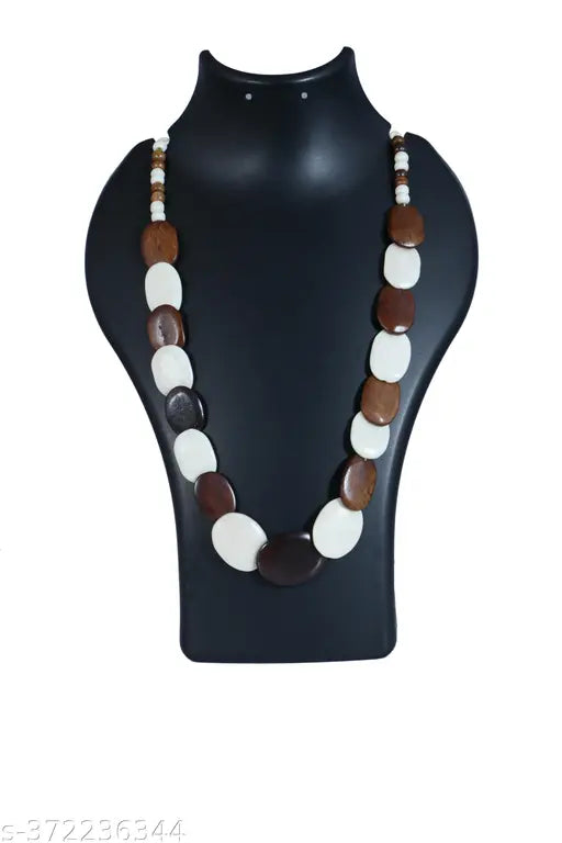 Flat Coin Shape Antique Handmade Stone Beads Necklace Vintage Stylish Perfect Wearable Light Weight Stone Necklace Set of 2