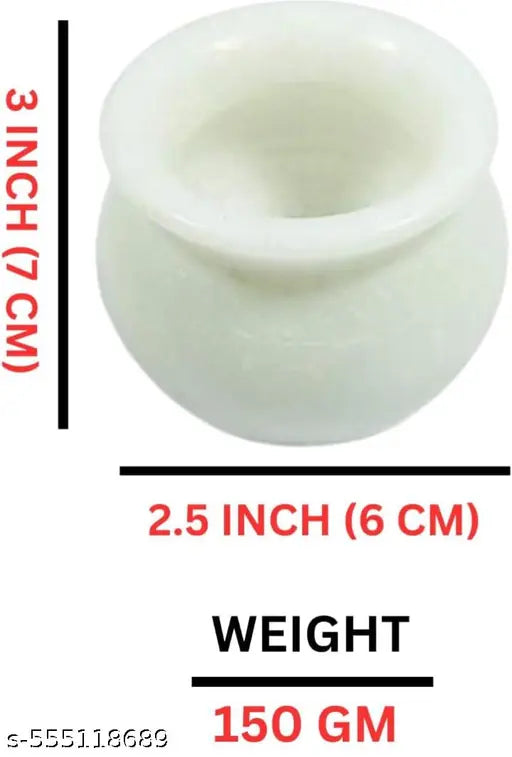 Pack of 2 Round Marble Kalash for Pooja | Handicraft Home Decor Designer Puja Lota for Holy Water in Temples & Home