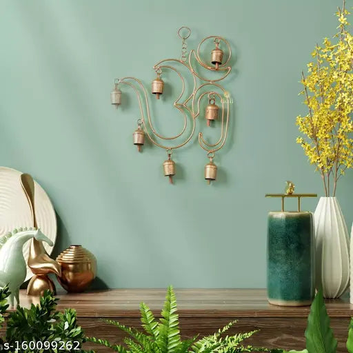 DULI Metal Windchime Om Wall Hanging, Feng Shui, Wall Art, Wall Decor, PositiveVibes, Rustic Wall Hangings, Wall Art, Festive Decor, Festive Decoration, Gift Big Om with Bells (13x10 inch)