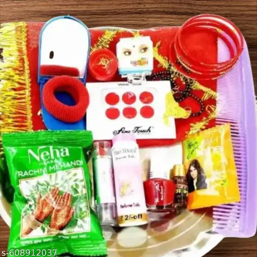 16 Shringar Item For Hartalika Teej Shringar with long mata ki chunri/ Durga Pooja Shringar kit. (Pack of 16 Item and 1kit Multicolor).