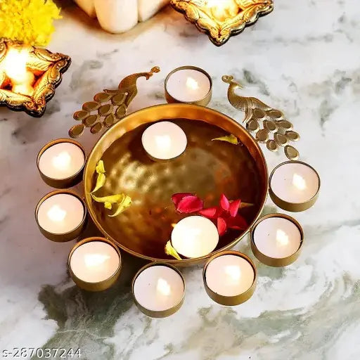 Peacock Urli Bowl Design  for Floating Flowers and T - Light Candles Home (10 inch)
