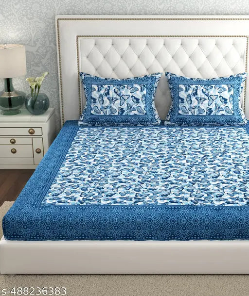 Jaipuri printed Double Bed Bedsheet 1 Bedsheet with 2 Pillow Cover and single bedsheet with 1 Pillow Cover