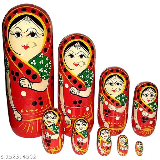 India Kids Handmade Hand Painted Cute Wooden Indian Women Nesting Dolls - Set of 5 Gifts