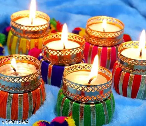 Handmade Kalash Shape MulticolourTealight Candle Holder/Diya for Diwali Decoration/Home Decoration/Festival Decoaration, Set 06
