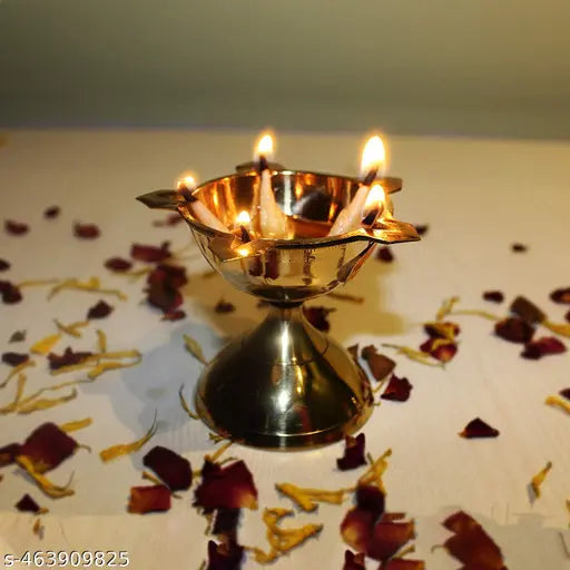 Brass Deepak Oil Lamp for Puja & Home Décor , 5 Batti  Deepak , Brass 5 batti diya , brass 5 mukhi diya for pooja , pooja deepak set of 2