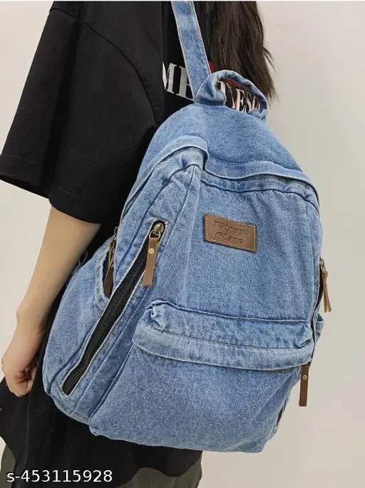 ZAIINTO Denim Backpacks for women Stylish Outdoor Travel Commute Daypack Large Capacity Schoolbag College Students Junior High School Students Bookbag