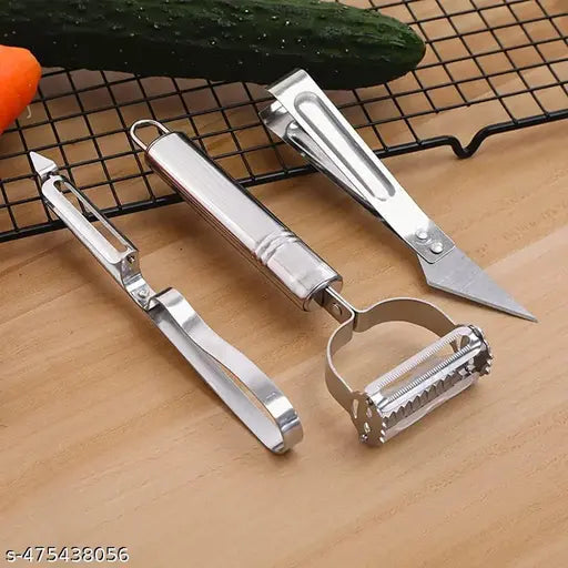 OXMEZA 3 in 1 Kitchen Vegetable and Fruit Peeler, Stainless Steel, Multifunctional Fruit Peelers with 3 Blades Stainless Potato Peeler Stainless Steel Shredder Slicer for Cabbage, Apple, Carrot (3 Pcs Set)