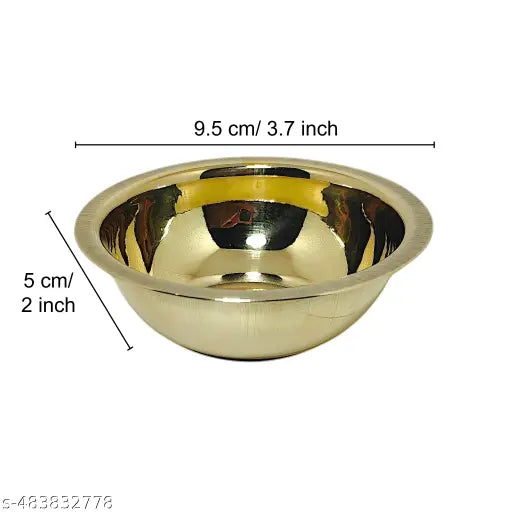 Pure Brass Indian Golden Serving Bowl Set | Brass Pooja katori for Home Temple, Religious Occasions | Tableware and Serveware for Home Hotel Restaurant, Volume-250 ml, Set of 2