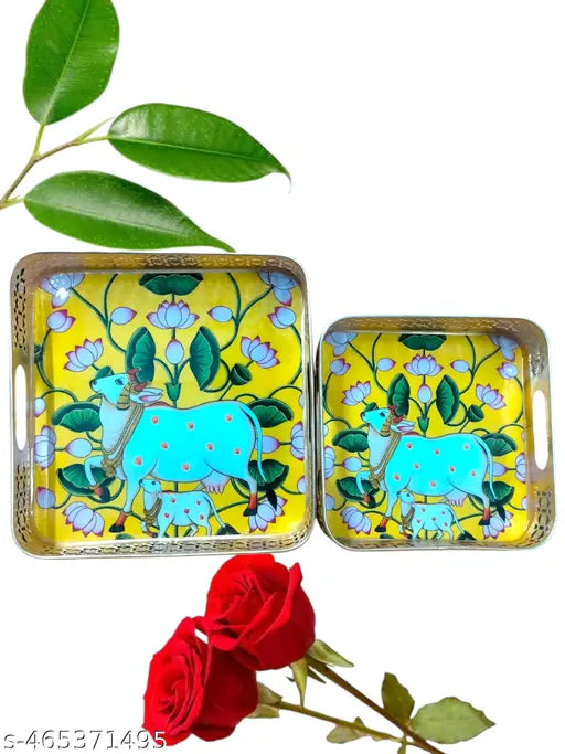 Square pichwai set of 2 tray