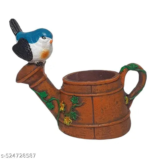 Kettle Shape Resin Planter with Bird | Unique Pot for Home & Balcony Décor