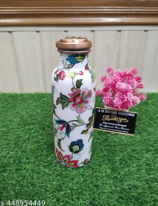 750ml Pure Copper 10'' Water Bottle For Drinking – 34 Oz – Ayurvedic Pure Copper Flower Design Meena Water Bottles For Drinking More Water - Leak Proof Heavy Duty Copper Vessel 100% Leak Proof, For Home, Office, Gym Gift 10 inches