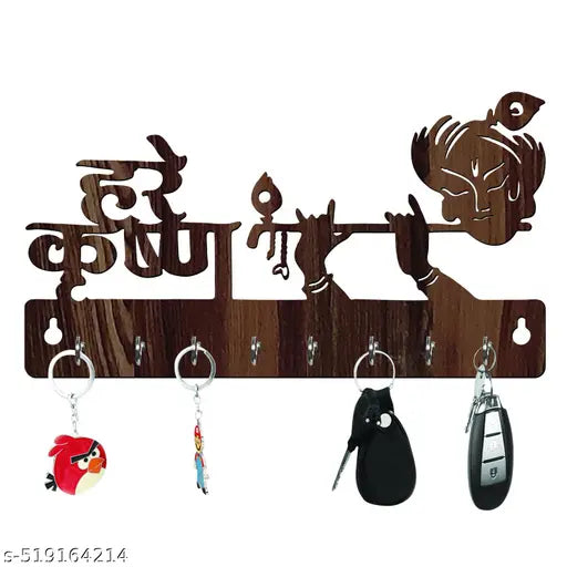 Hare Krishna Good With God Krishna Face Art Mask Wood Key Holder-037