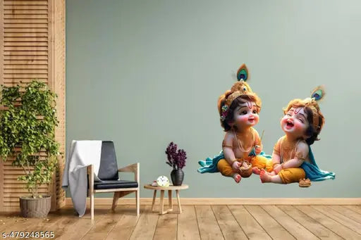 CRYSTALSIGN Beautiful Little Krishna Laughing Trendy Art For Home Decoration Self Adhesive Sticker  (Pack of 1), Size- Large