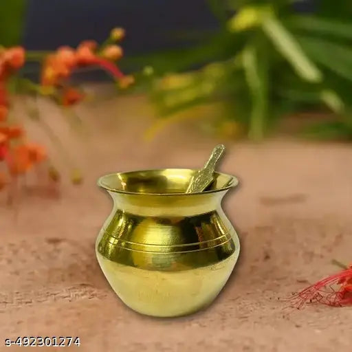 Haridwar Trends- Brass Lota Kalash Brass Kalash spoon (Gold)