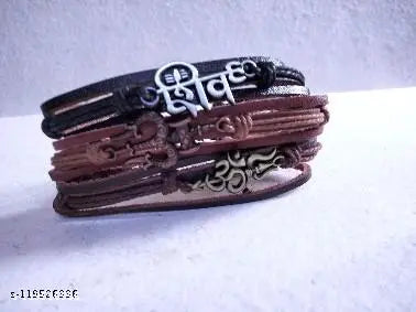 Shiv Om Trishul PU Leather Bracelet Pack Of 3 For Men