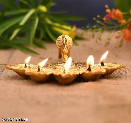 diya with peacock handle antique puja item