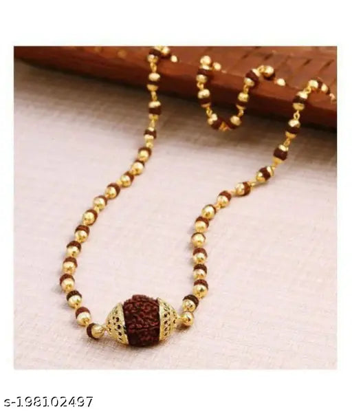 Bahubali Rudraksha Mala with Big Rudraksha Pendant in Gold Plated Cap