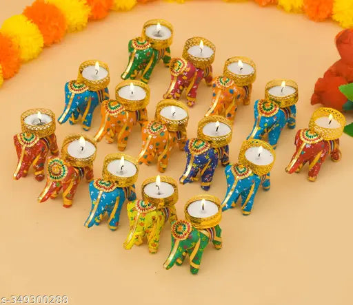 PRIDE ART Elephant Tealight Candles for Diwali Decoration, Christmas, Birthday, Party, Room, Office, Carnival Decorative Candles (Pack of 15)