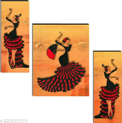 Dance Culture Wall Painting Digital Reprint 12 inch x 18 inch Painting  (With Frame, Pack of 3)