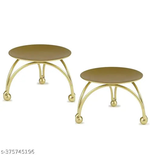 Small Pillar Candle Holder Iron Candle Stand Candlesticks for Pillar Candles Gold Candle Tray for Party Wedding Christmas Table Home Decoration (Set of 2)