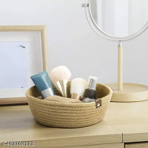 Swised Mini Rope Storage Natural Handwoven Jute Shelf Basket For Your Home & Kitchen (Small,Medium,Large), (BEIGE)