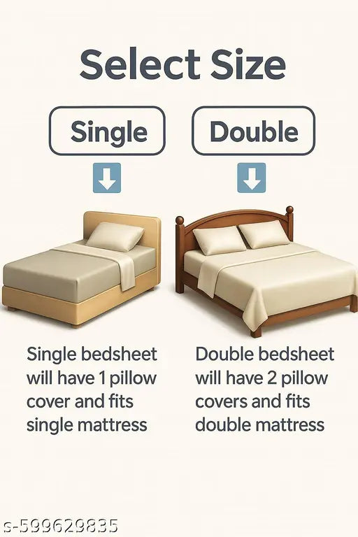 Glace-Cotton Bedsheet For Single/Double Bed With Pillow Cover