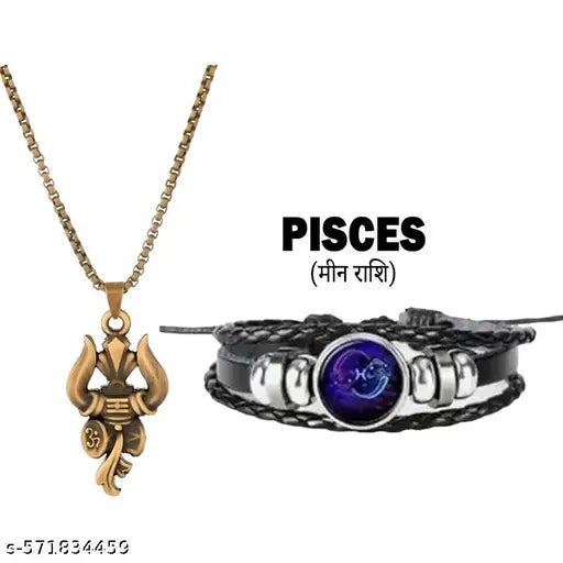 Nikal Tripund Pendant with Meen Rashi Bracelet | Pisces Zodiac Combo for Men & Boys