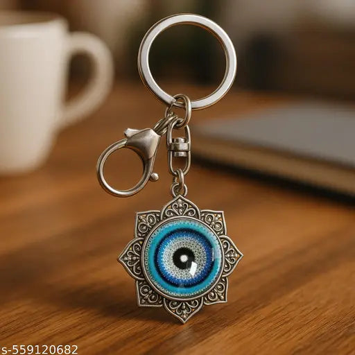 ZenithOnline Presents Trending Trendy Turkish Evil Eye Keychain – Buri Nazar Protection Amulet, Stylish Silver-Colored Keychain with Blue Evil Eye Design, Perfect for Bags, Keys, or as a Gift – Handmade & Unique Charm for Good Luck and Spiritual Protectio