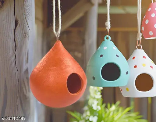 ZENRISE® Terracotta Cone Bird House for Finches and Tiny Little Birds (Indian Clay, Brown, 14 cm)