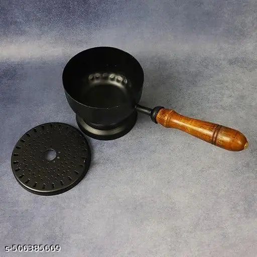 Hammered Base Incense Burner Home Purifying Loban Dhoop Dani Dhuni Diameter 3.5 in(Metal, Round, Black)