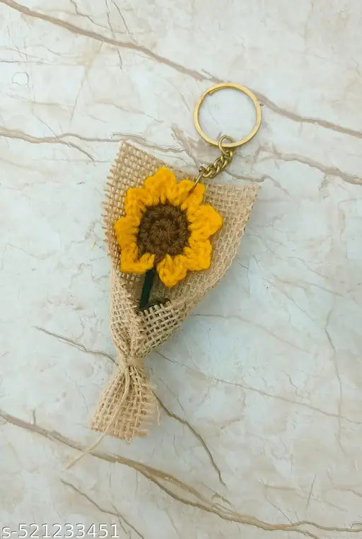MINI Handmade crochet Mini Bouquet Keychain Sunflower - Gift and Love, Pookie, birthday Friendship Anniversary festive season,  celebration, home decor,  occasion