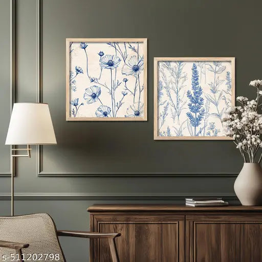 Walllane Floral Wall Art Painting | Wall Frames For Home Décor Office Living Room | Poster With Frame Wall Decoration Painting | Premium Art Framed Wall Painting For Home Décor | Set of 2 (Art 2, (8x8 inch ), Framed)